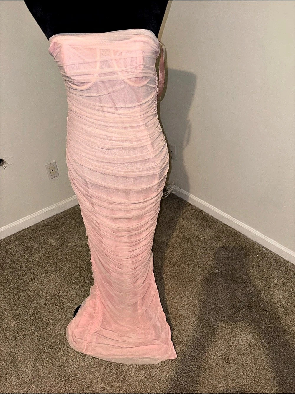 House of CB Lini Soft Pink Mesh Maxi Dress